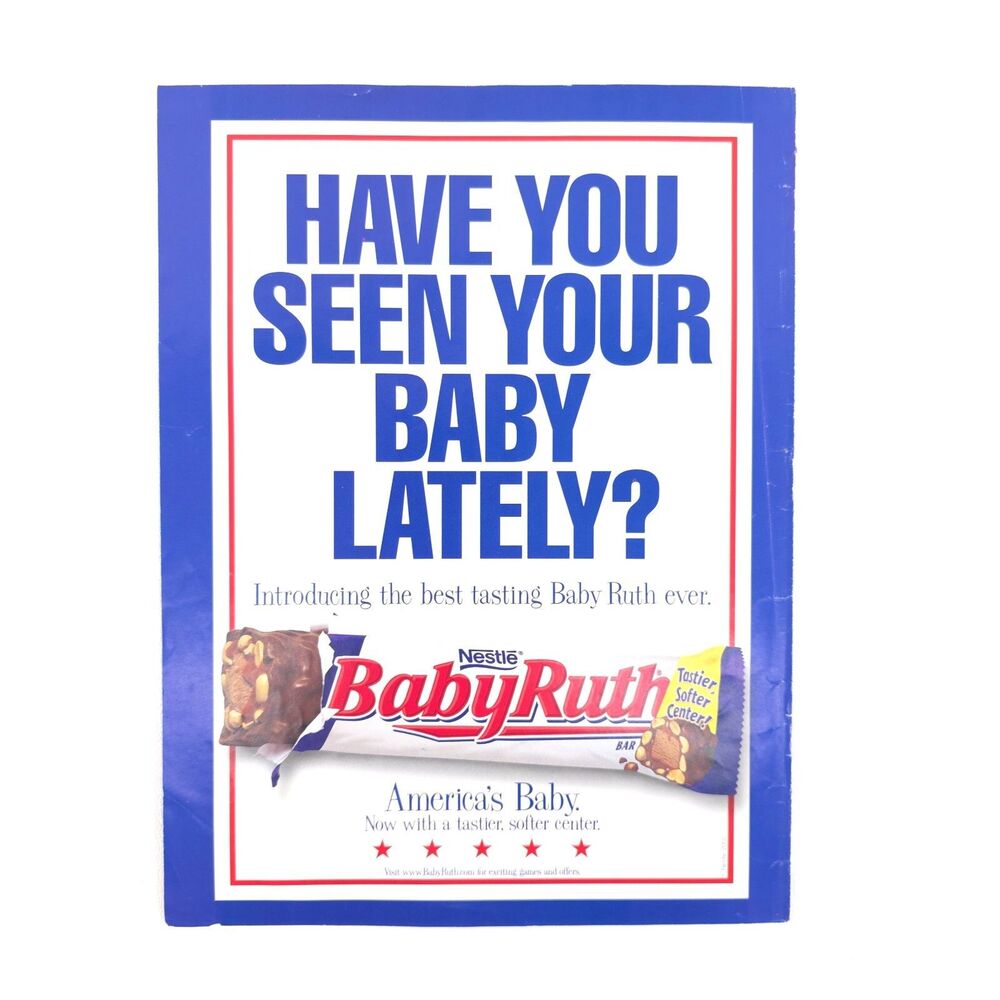 VTG Nestle Baby Ruth Advertising Print Ad Garage Wall Art Candy Bar Display
